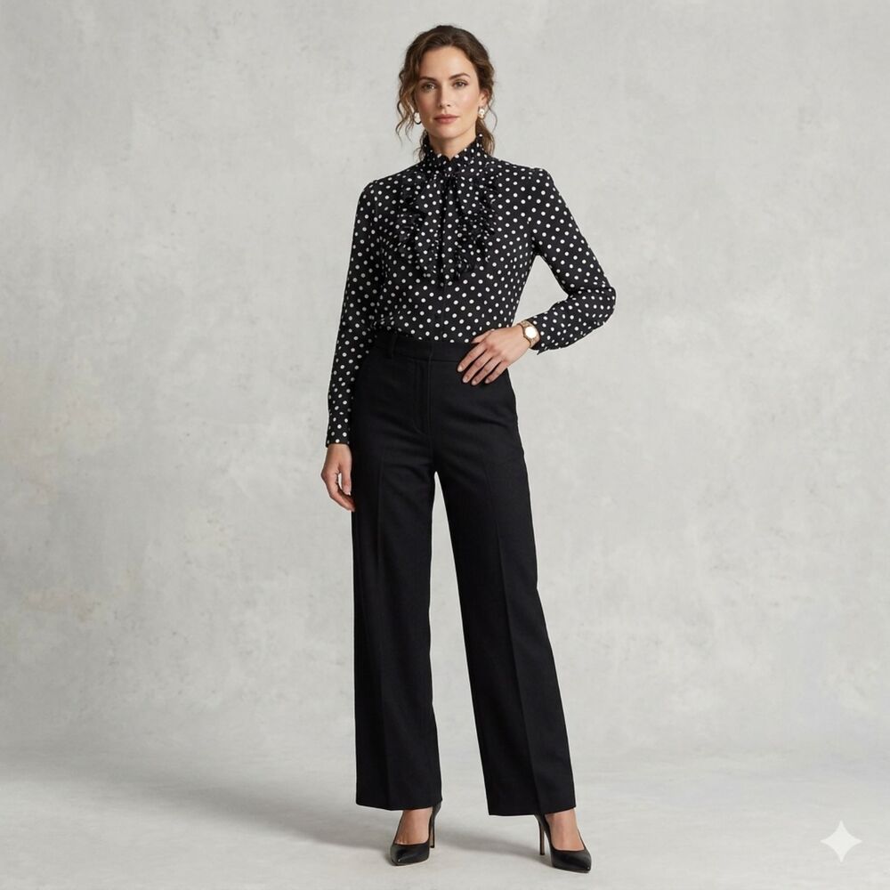 Muji Bodysuit Black and White Polka Dot Ruffle